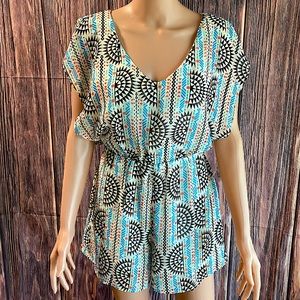 Want & Need size medium blue & black & white colored summer tribal print